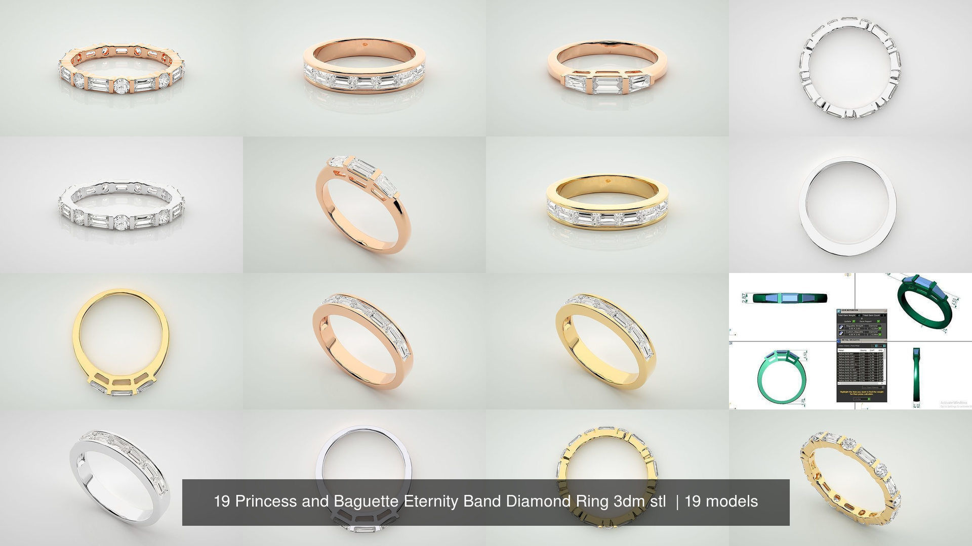 19 Princess and Baguette Eternity Band Diamond Ring 3dm stl  3D Model Collection_3