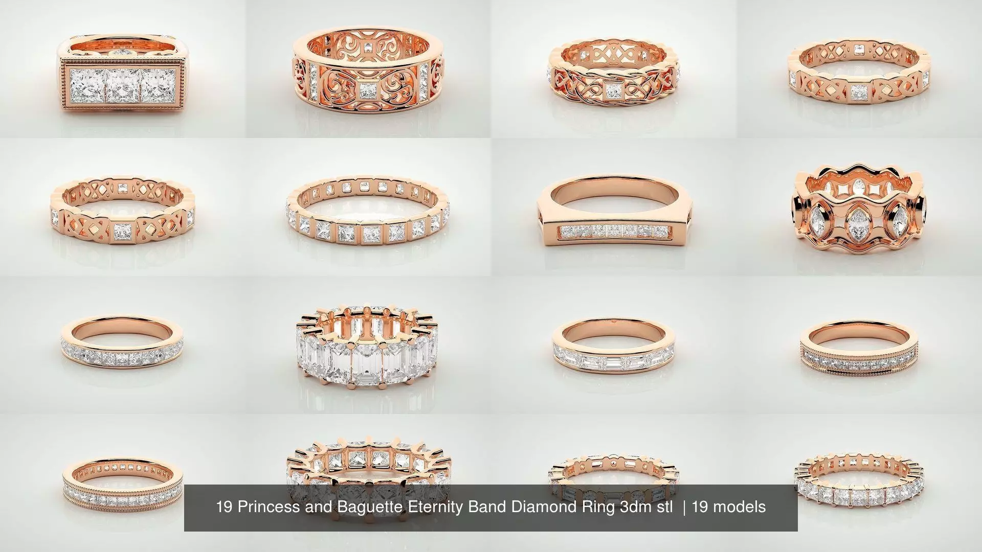 19 Princess and Baguette Eternity Band Diamond Ring 3dm stl  3D Model Collection_1