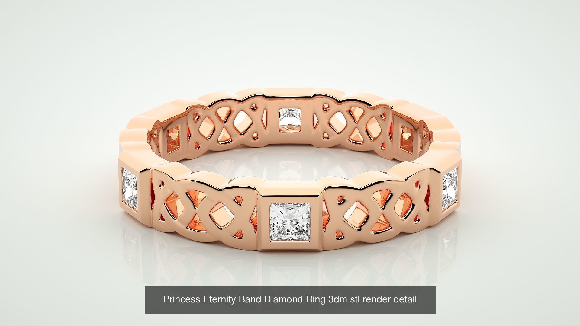19 Princess and Baguette Eternity Band Diamond Ring 3dm stl  3D Model Collection_8
