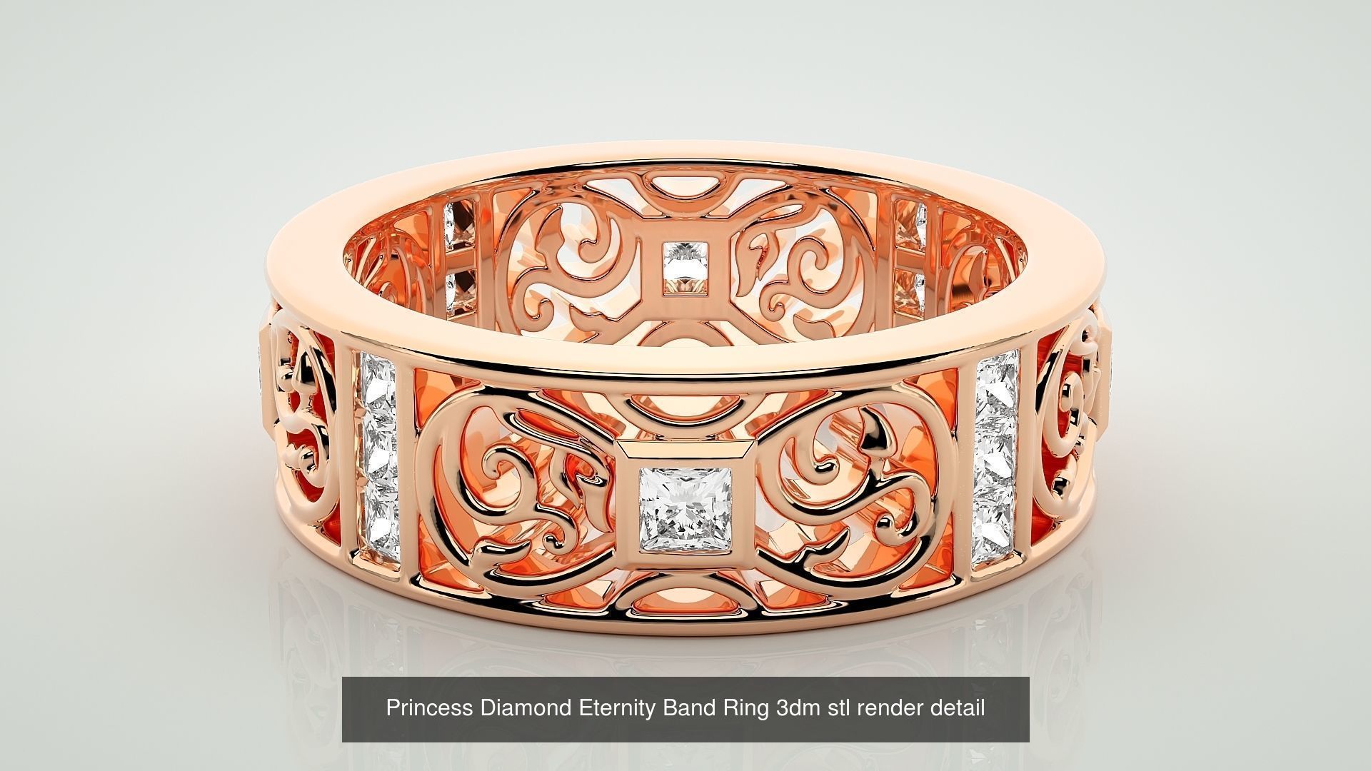 19 Princess and Baguette Eternity Band Diamond Ring 3dm stl  3D Model Collection_5