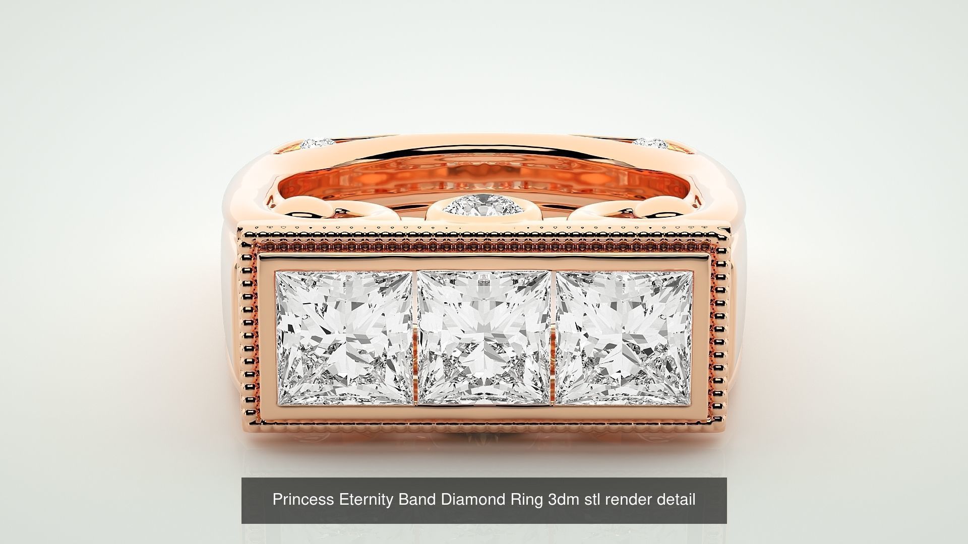 19 Princess and Baguette Eternity Band Diamond Ring 3dm stl  3D Model Collection_4