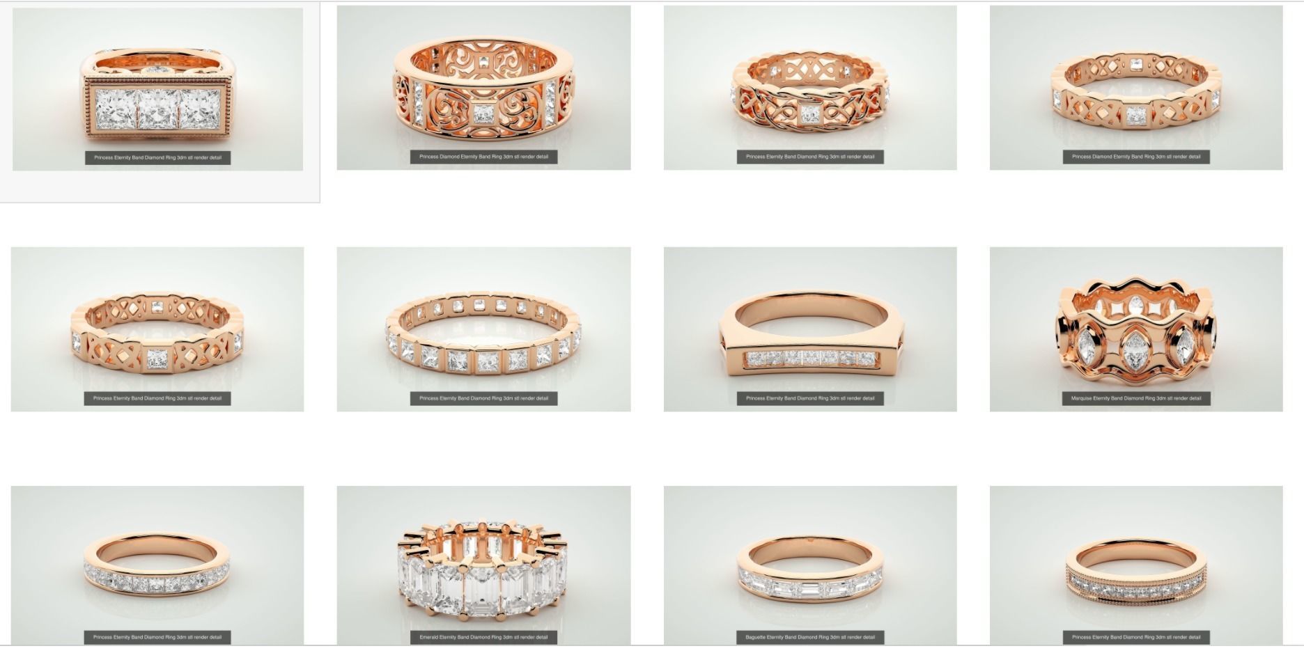 19 Princess and Baguette Eternity Band Diamond Ring 3dm stl  3D Model Collection_2