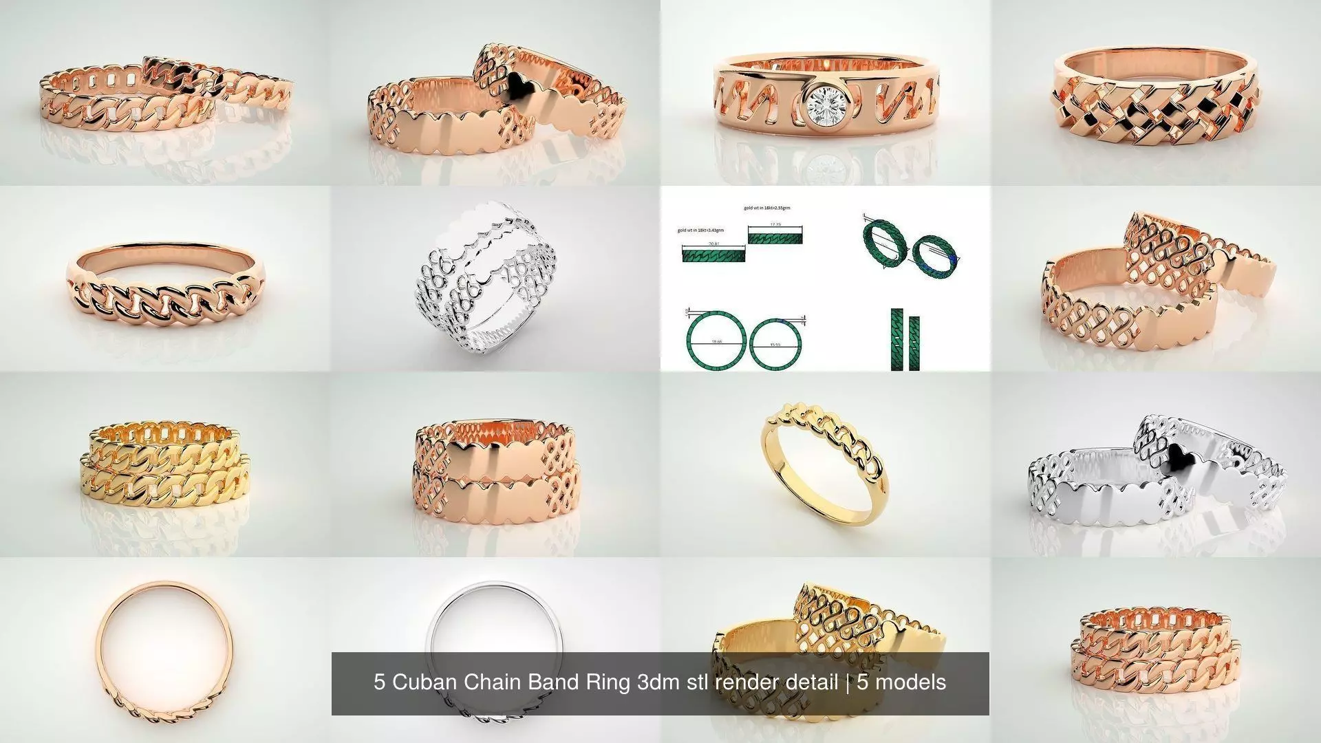 5 Cuban Chain Band Ring 3dm stl render detail 3D Model Collection_1