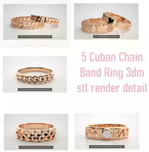 5 Cuban Chain Band Ring 3dm stl render detail 3D Model Collection