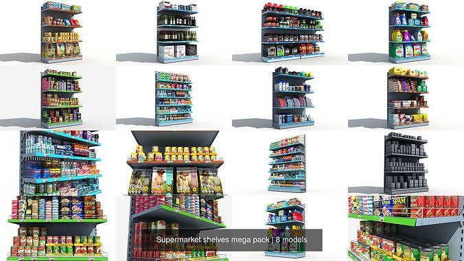 Supermarket shelves mega pack 3D Model Collection