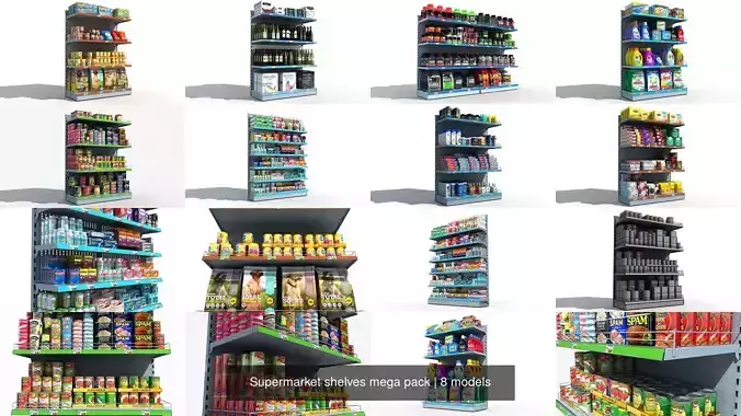 Supermarket shelves mega pack 3D Model Collection