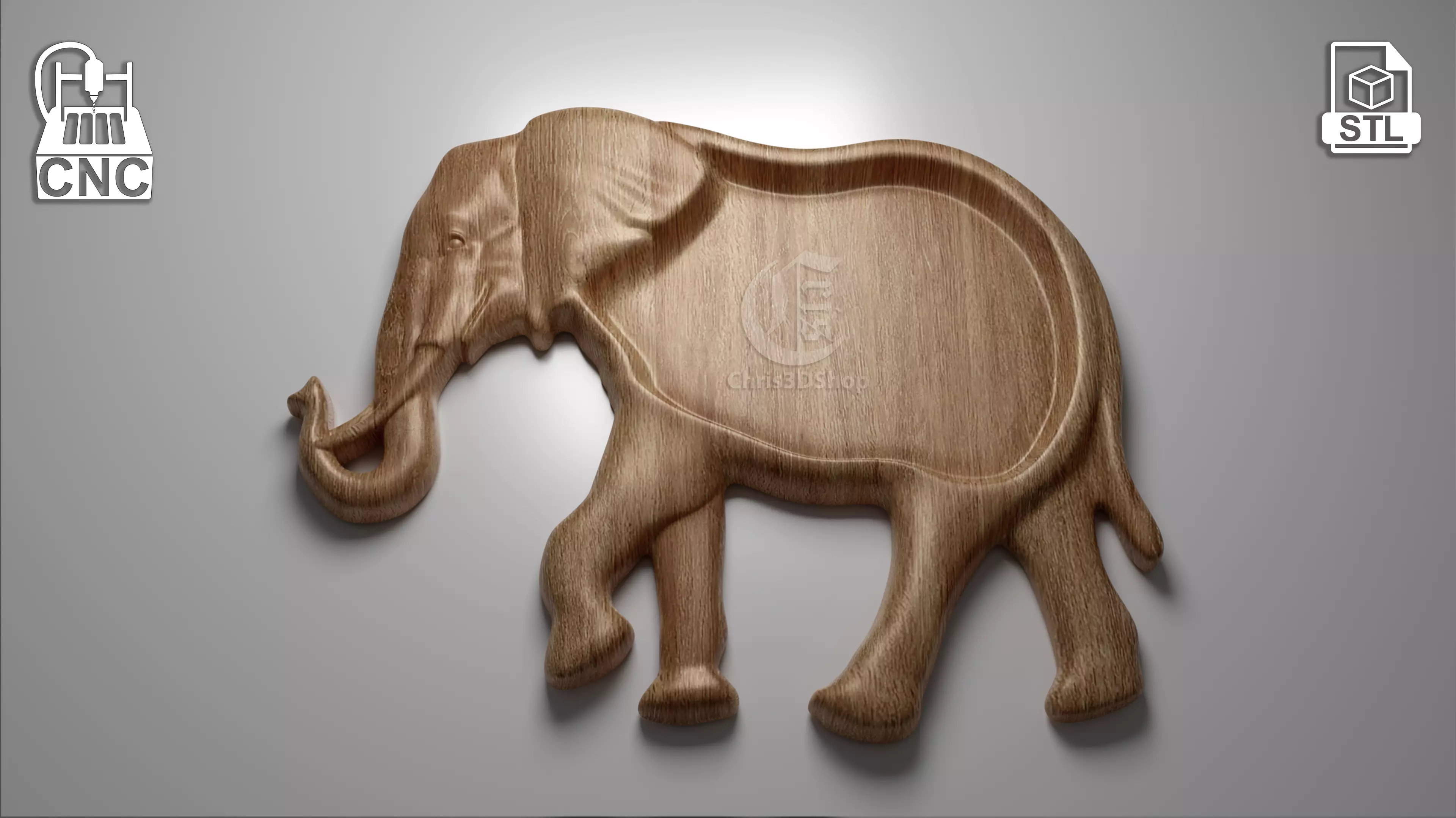 Elephant Tray - 3D STL Model For CNC and 3D Printers 3D model_0