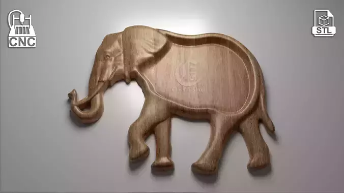 Elephant Tray - 3D STL Model For CNC and 3D Printers 
