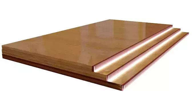 Hall floor with elegant wide wooden stairs Low-poly 3D model