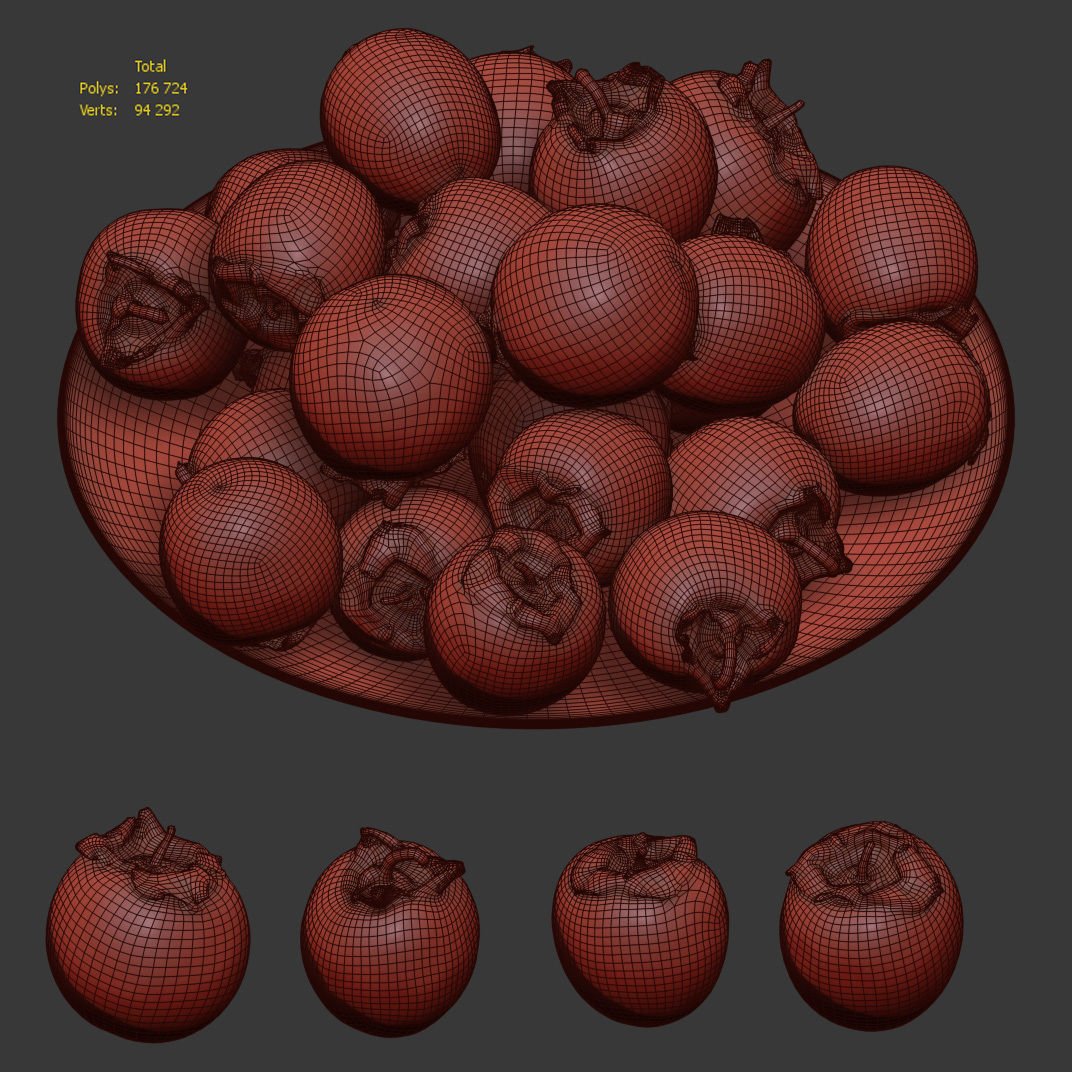 Persimmon on a platter Low-poly 3D model_7