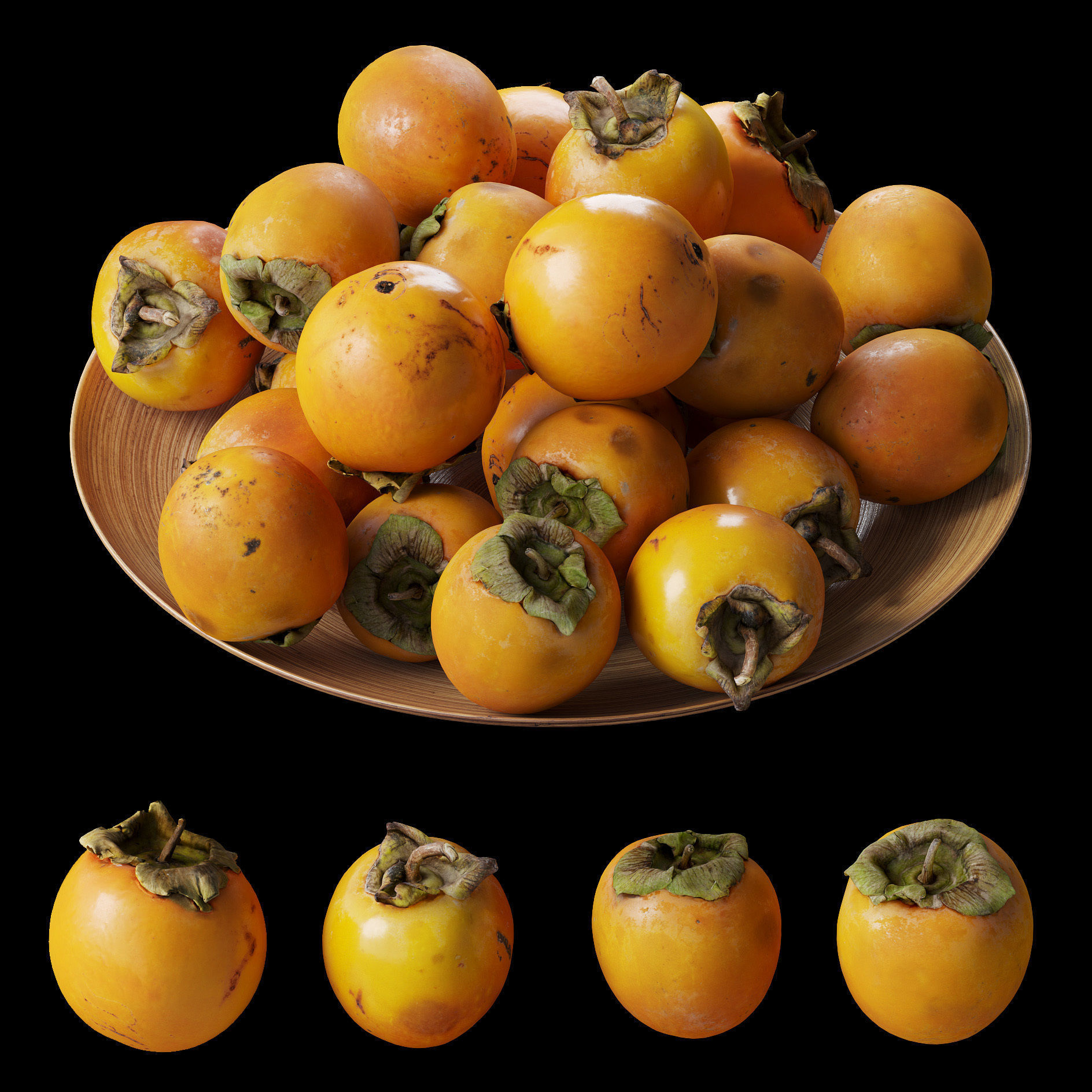 Persimmon on a platter Low-poly 3D model_1