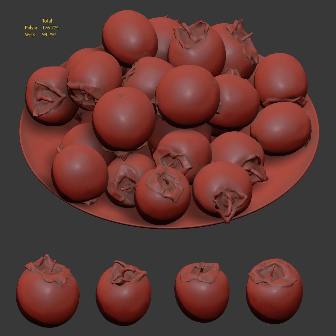 Persimmon on a platter Low-poly 3D model_6
