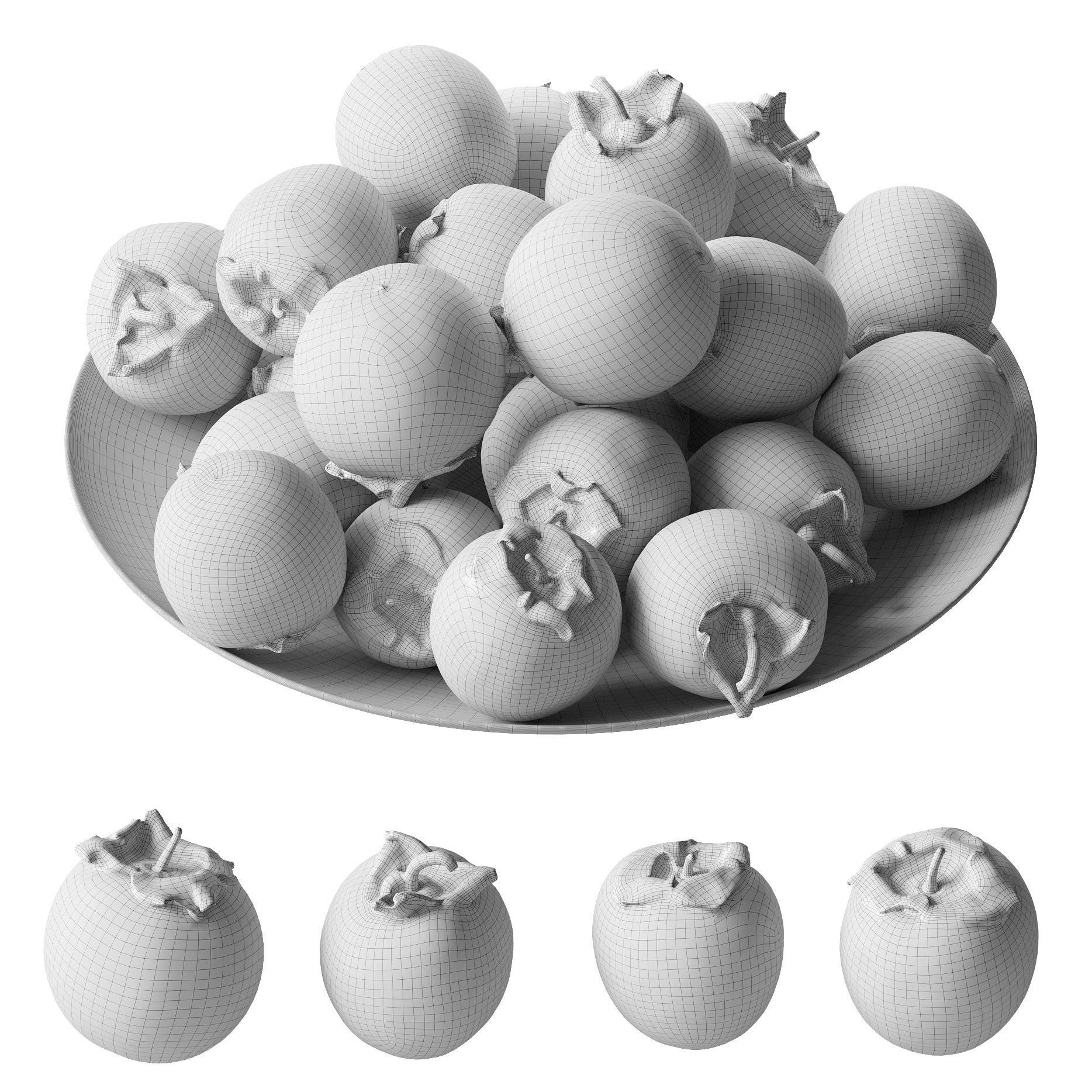 Persimmon on a platter Low-poly 3D model_2