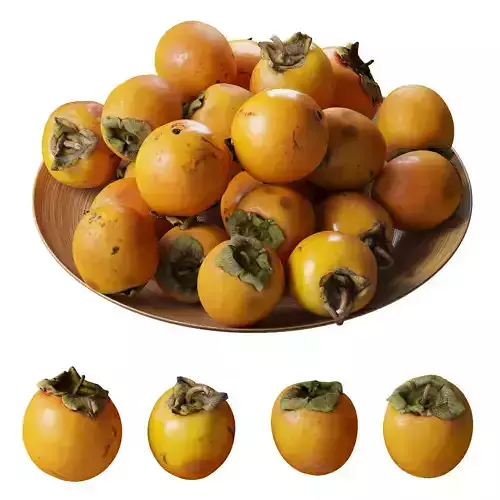 Persimmon on a platter Low-poly 3D model