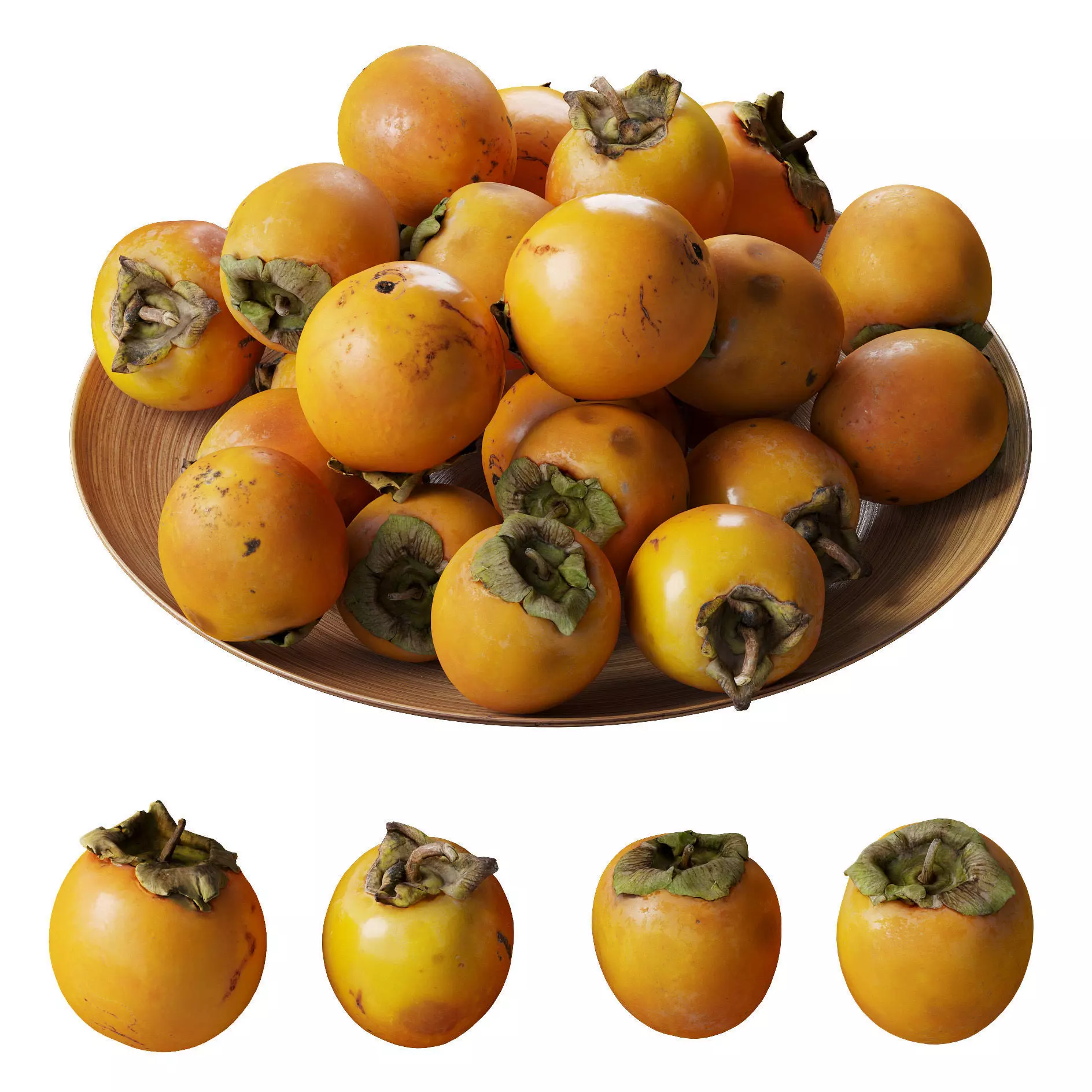 Persimmon on a platter Low-poly 3D model_0