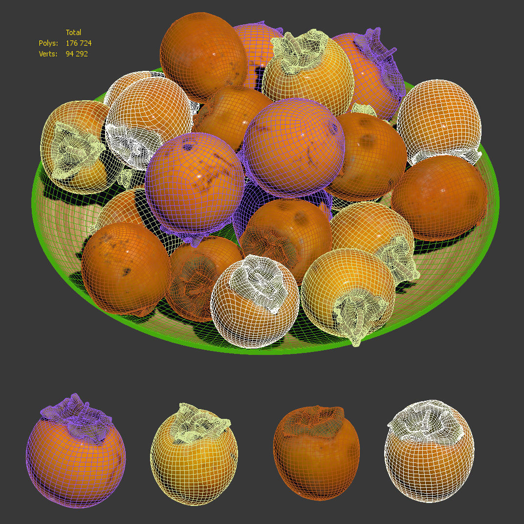 Persimmon on a platter Low-poly 3D model_5