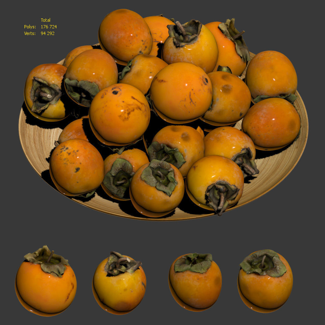 Persimmon on a platter Low-poly 3D model_4