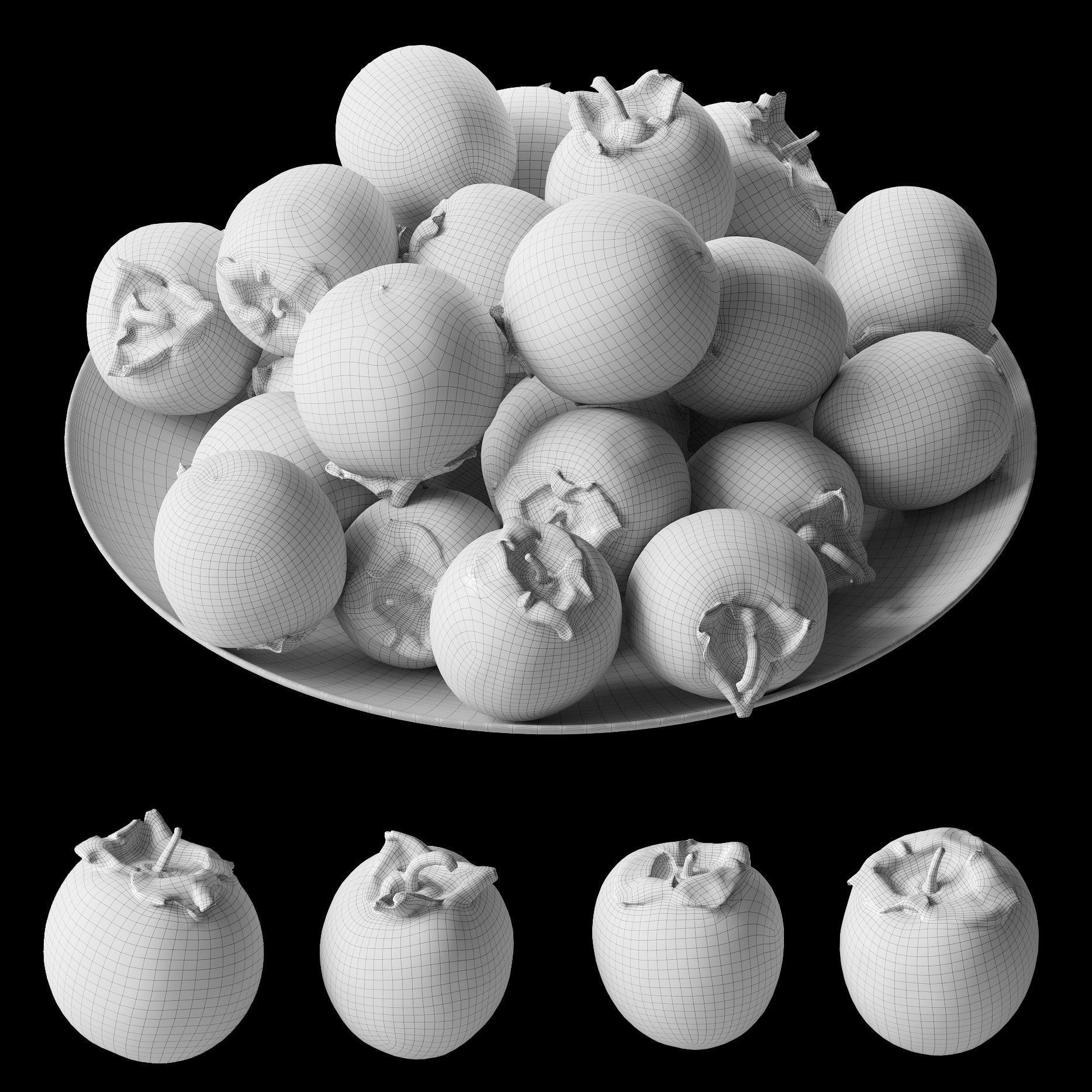 Persimmon on a platter Low-poly 3D model_3