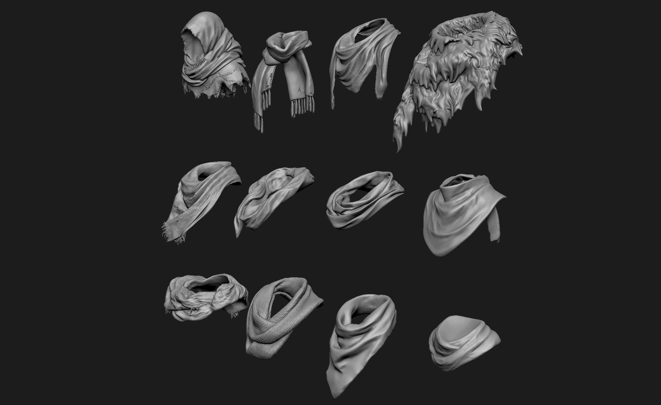 Scarfs for 3d Printable Characters Part 1 3D model_4
