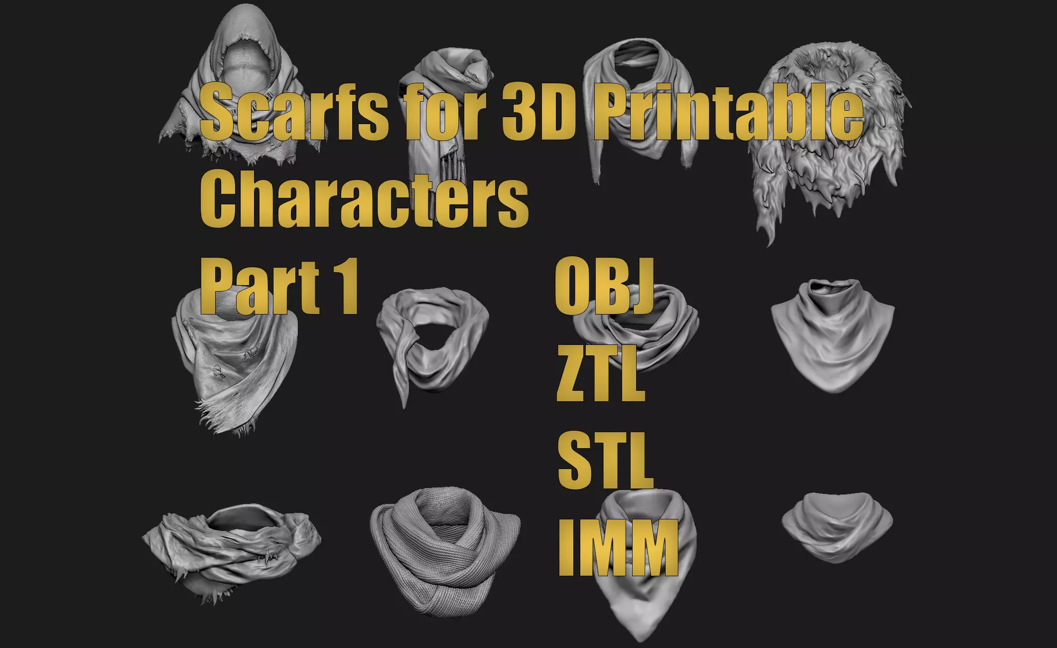 Scarfs for 3d Printable Characters Part 1 3D model_0