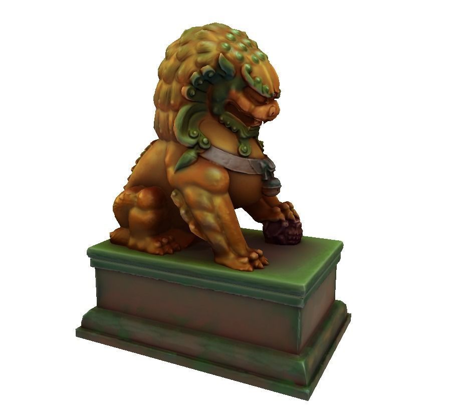 Japan PBR Lion Statue and printable Low-poly 3D model_3