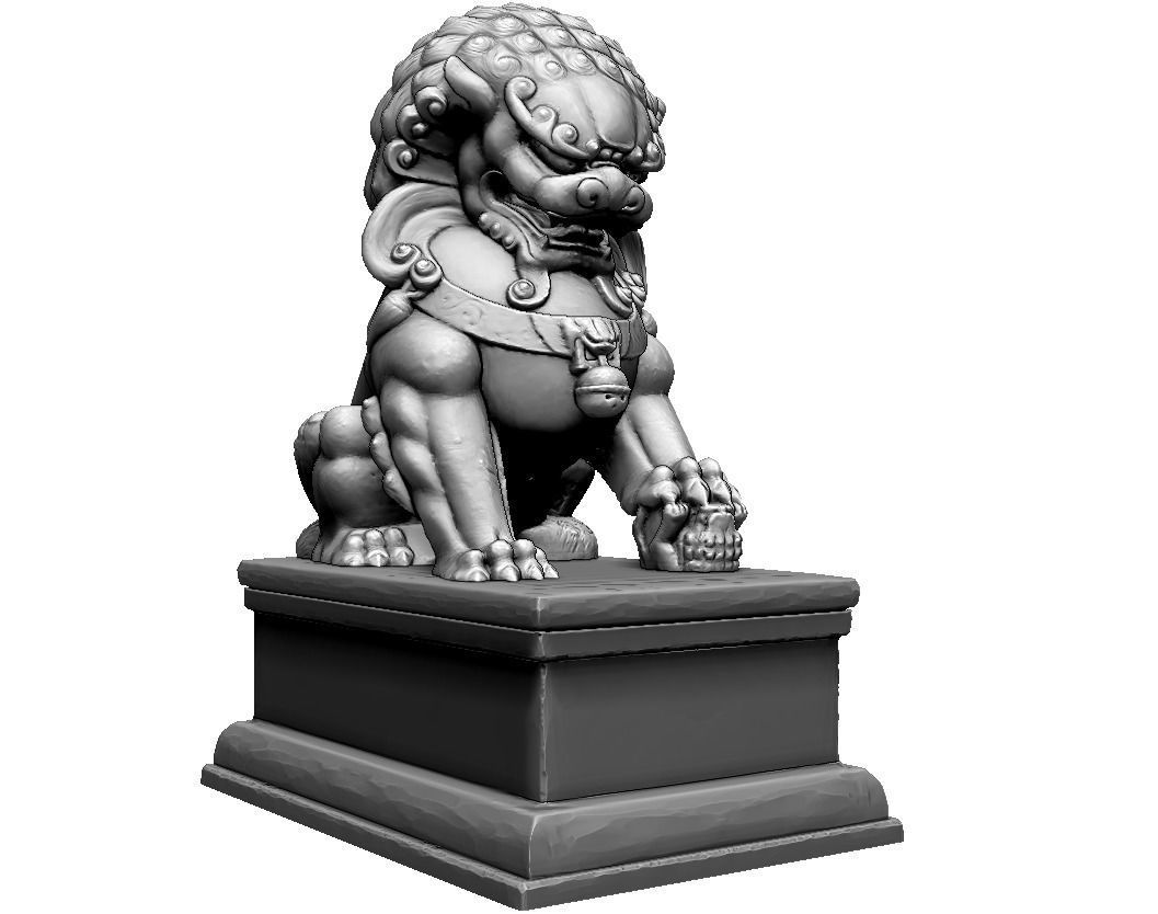Japan PBR Lion Statue and printable Low-poly 3D model_2