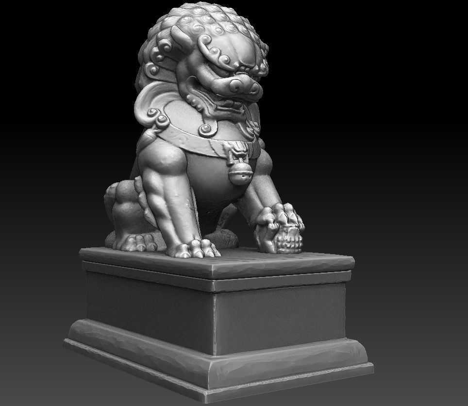 Japan PBR Lion Statue and printable Low-poly 3D model_1
