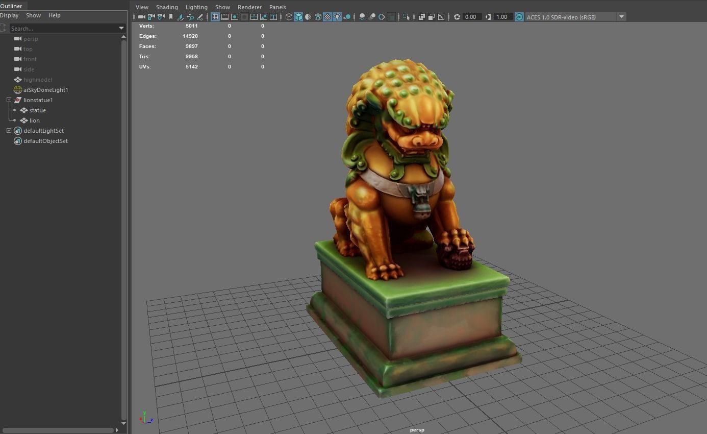 Japan PBR Lion Statue and printable Low-poly 3D model_10