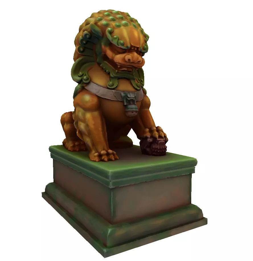 Japan PBR Lion Statue and printable Low-poly 3D model_0