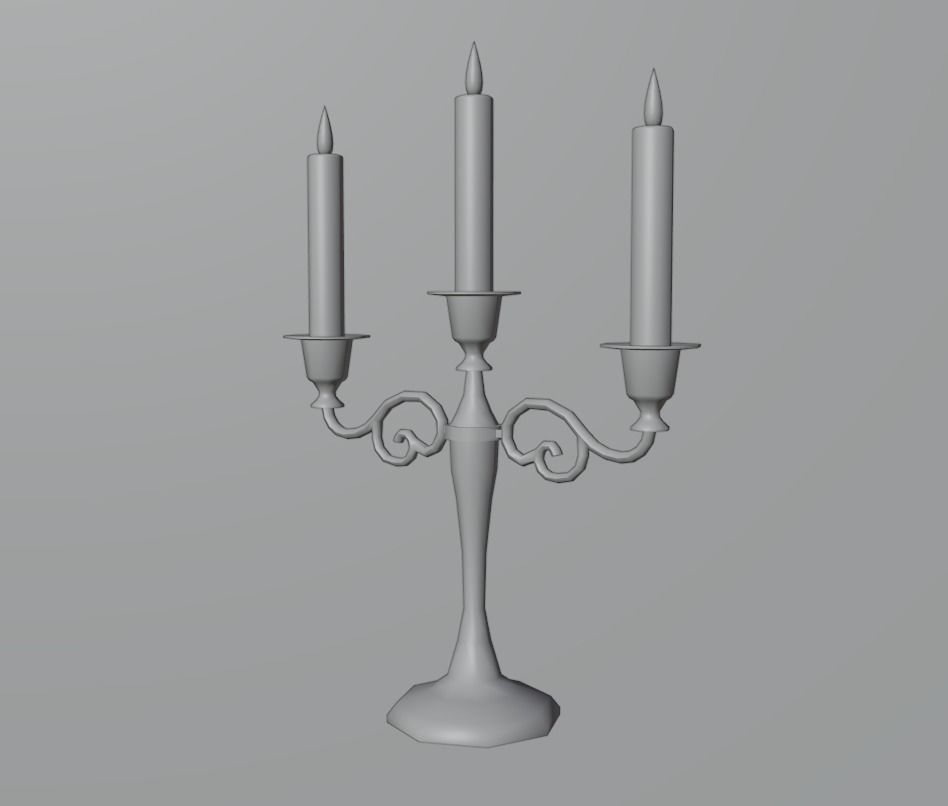 Candlestick golden candle Low-poly 3D model_1