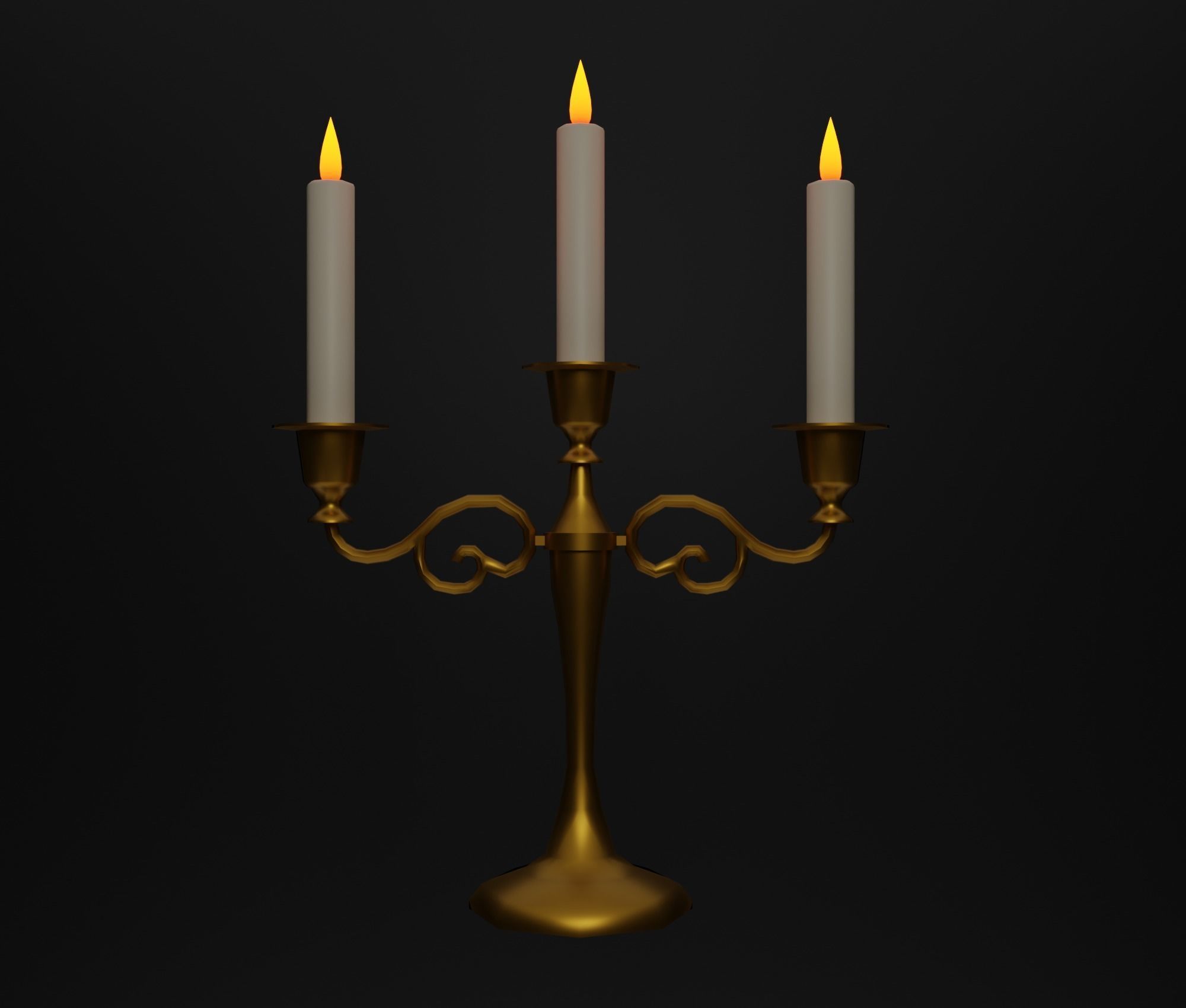Candlestick golden candle Low-poly 3D model_3