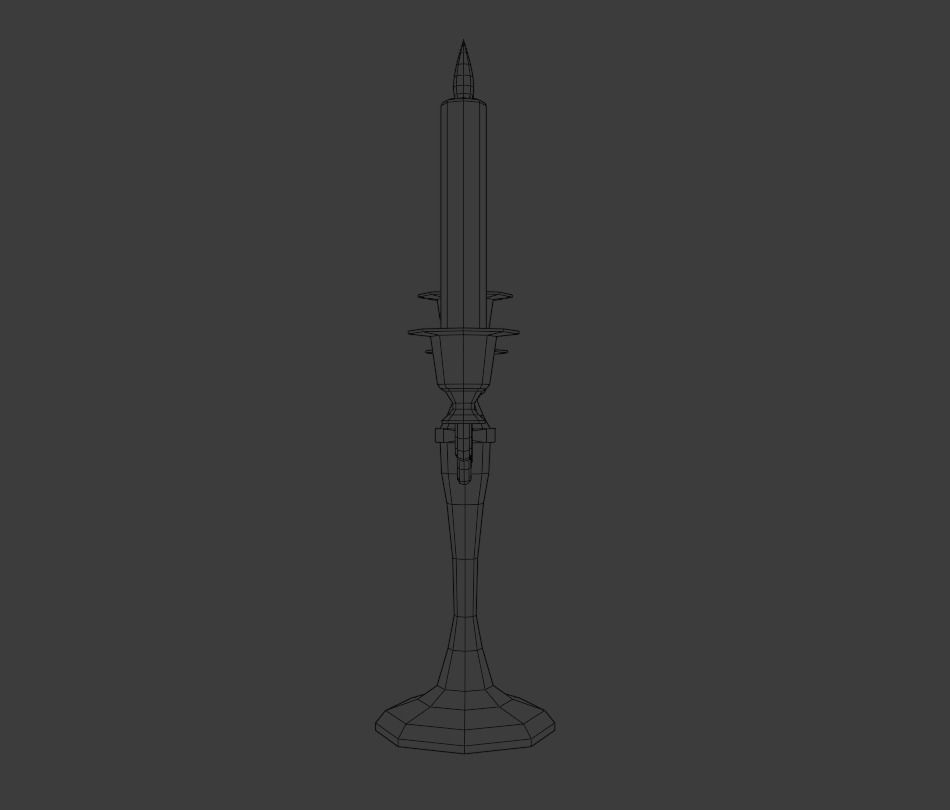 Candlestick golden candle Low-poly 3D model_6