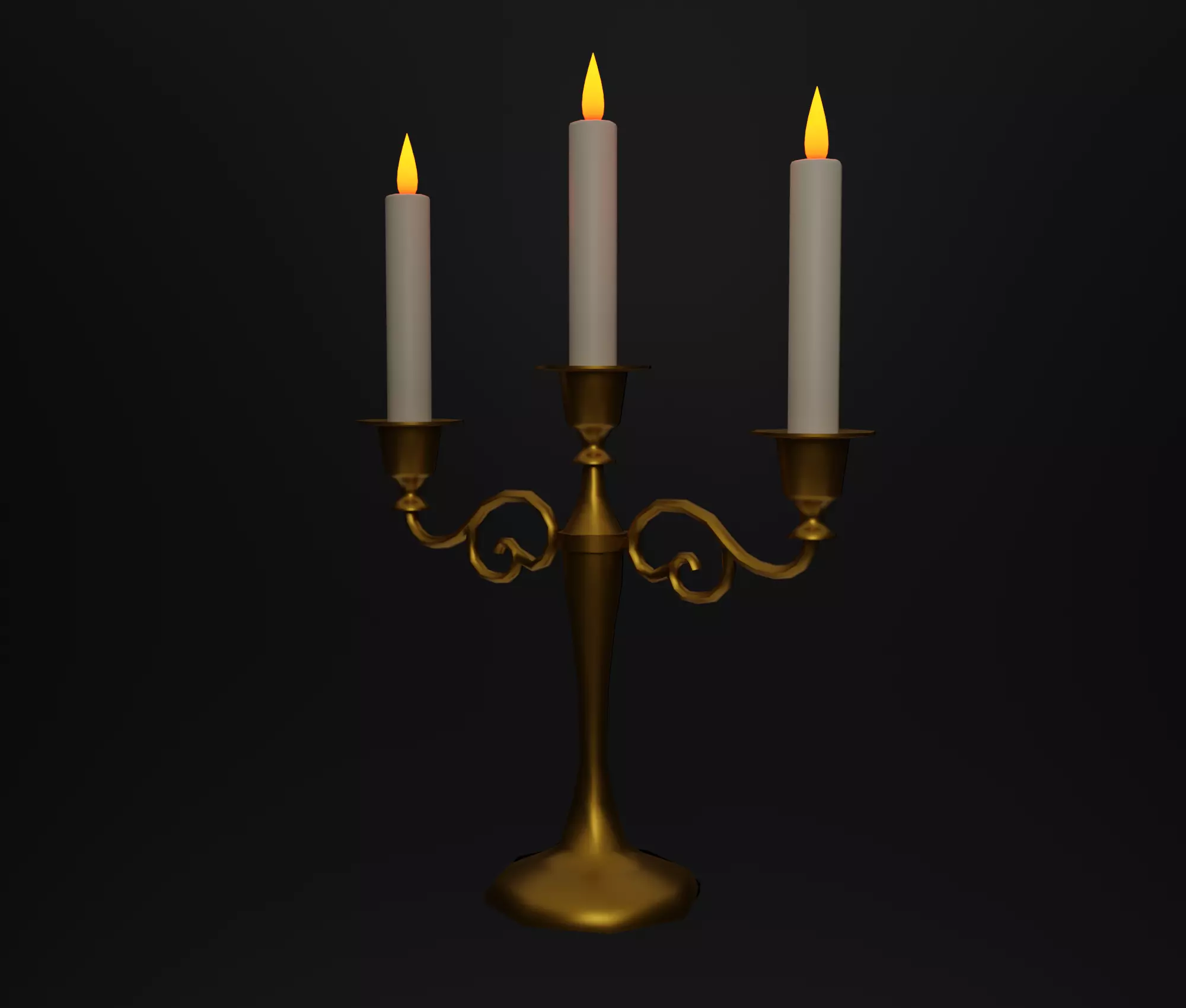 Candlestick golden candle Low-poly 3D model_0