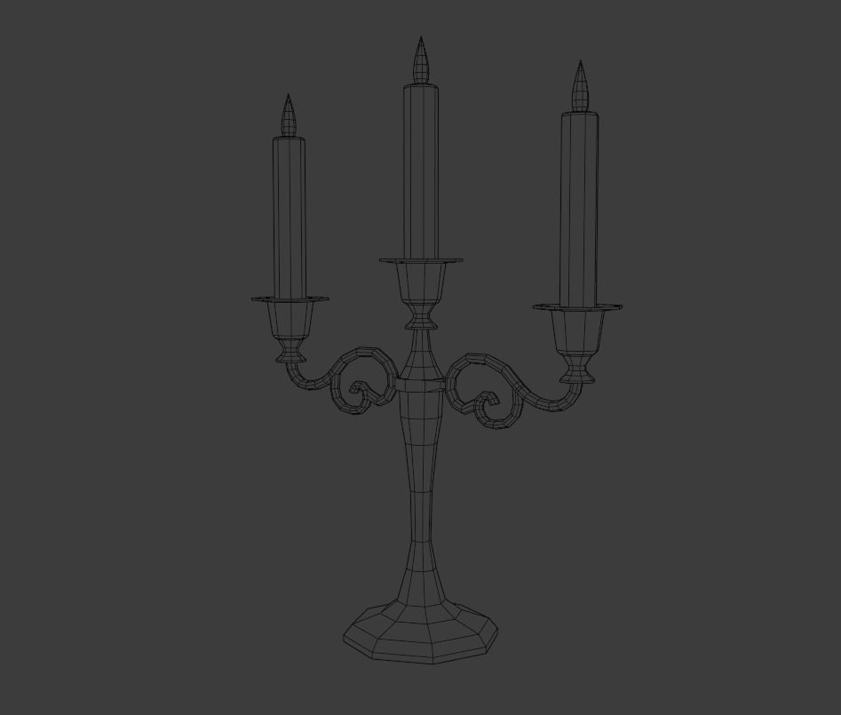 Candlestick golden candle Low-poly 3D model_2