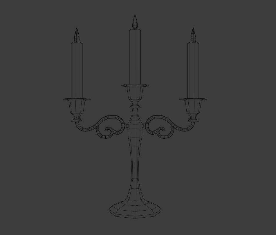 Candlestick golden candle Low-poly 3D model_4