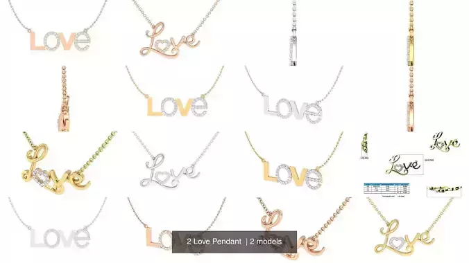 2 Love Pendant  3D Model Collection