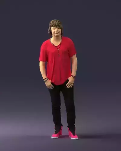 Man in a red t-shirt is waiting 0344 3D Print Ready