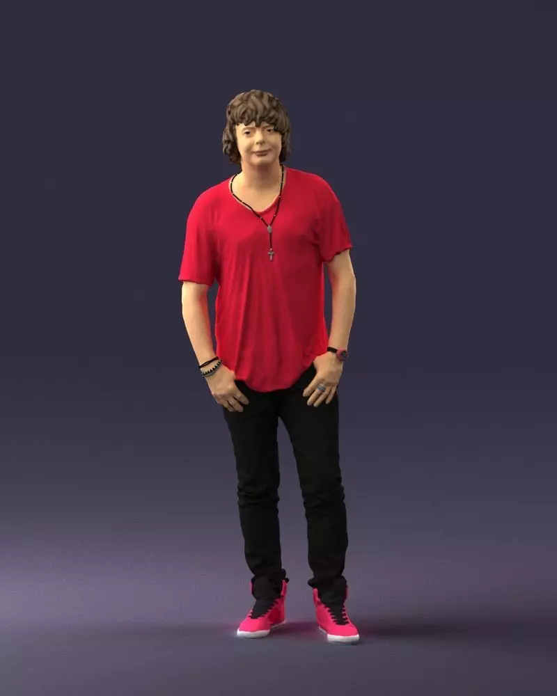 Man in a red t-shirt is waiting 0344 3D Print Ready 3D print model_0