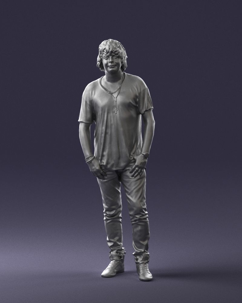 Man in a red t-shirt is waiting 0344 3D Print Ready 3D print model_34