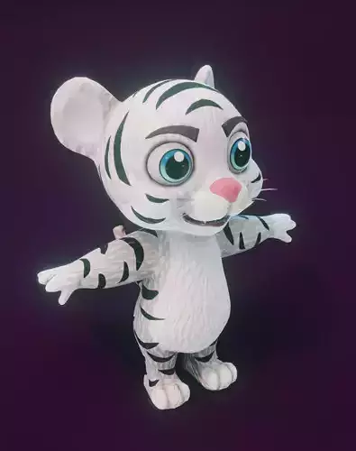 Cartoon White Tiger Animated 3D Model Low-poly 3D model