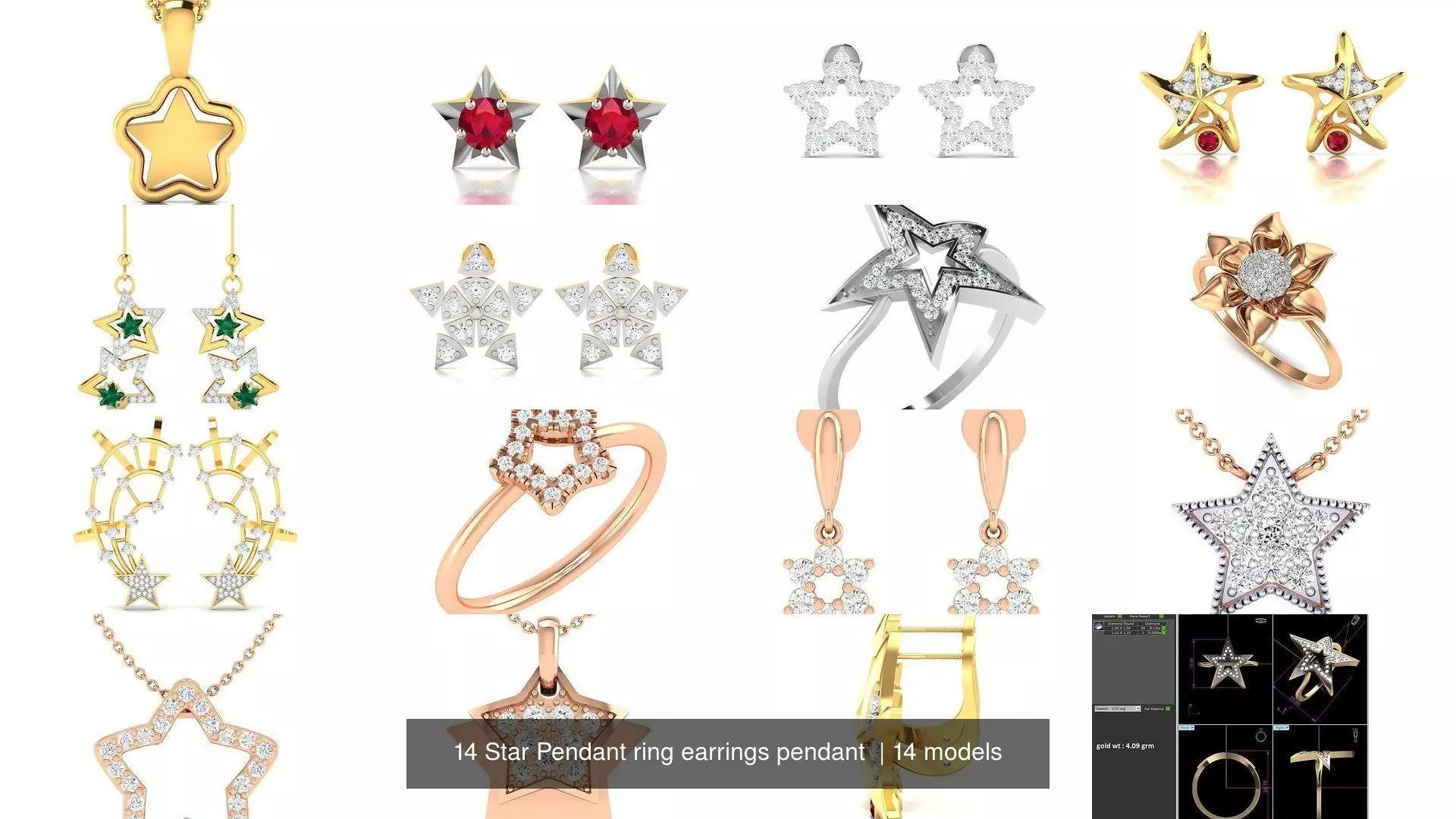 14 Star Pendant ring earrings pendant  3D Model Collection_0