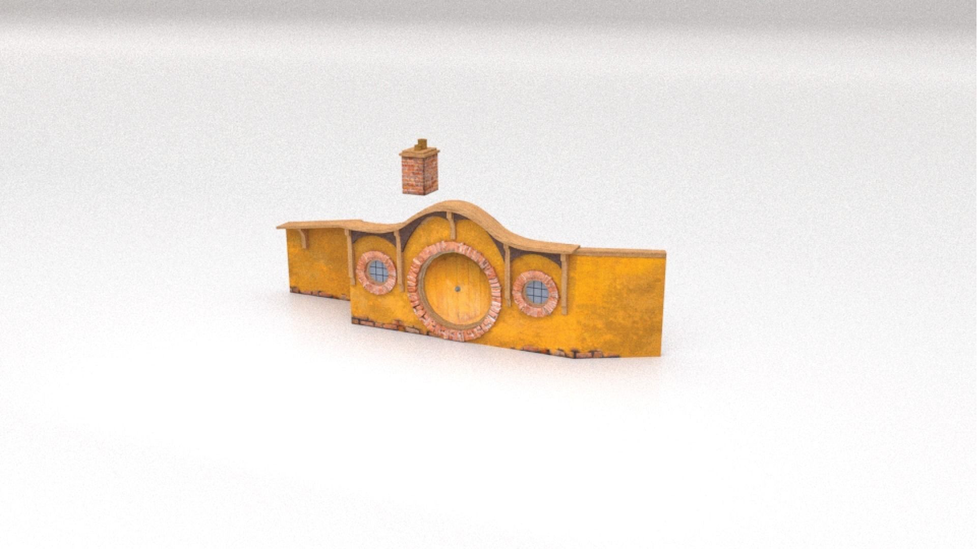 3D Hobbit Hole Dwelling - Orange Door Low-poly 3D model_2