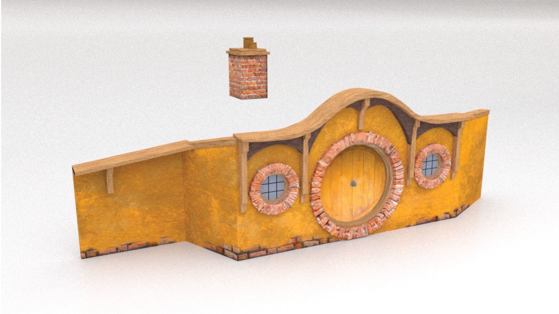 3D Hobbit Hole Dwelling - Orange Door Low-poly 3D model_5