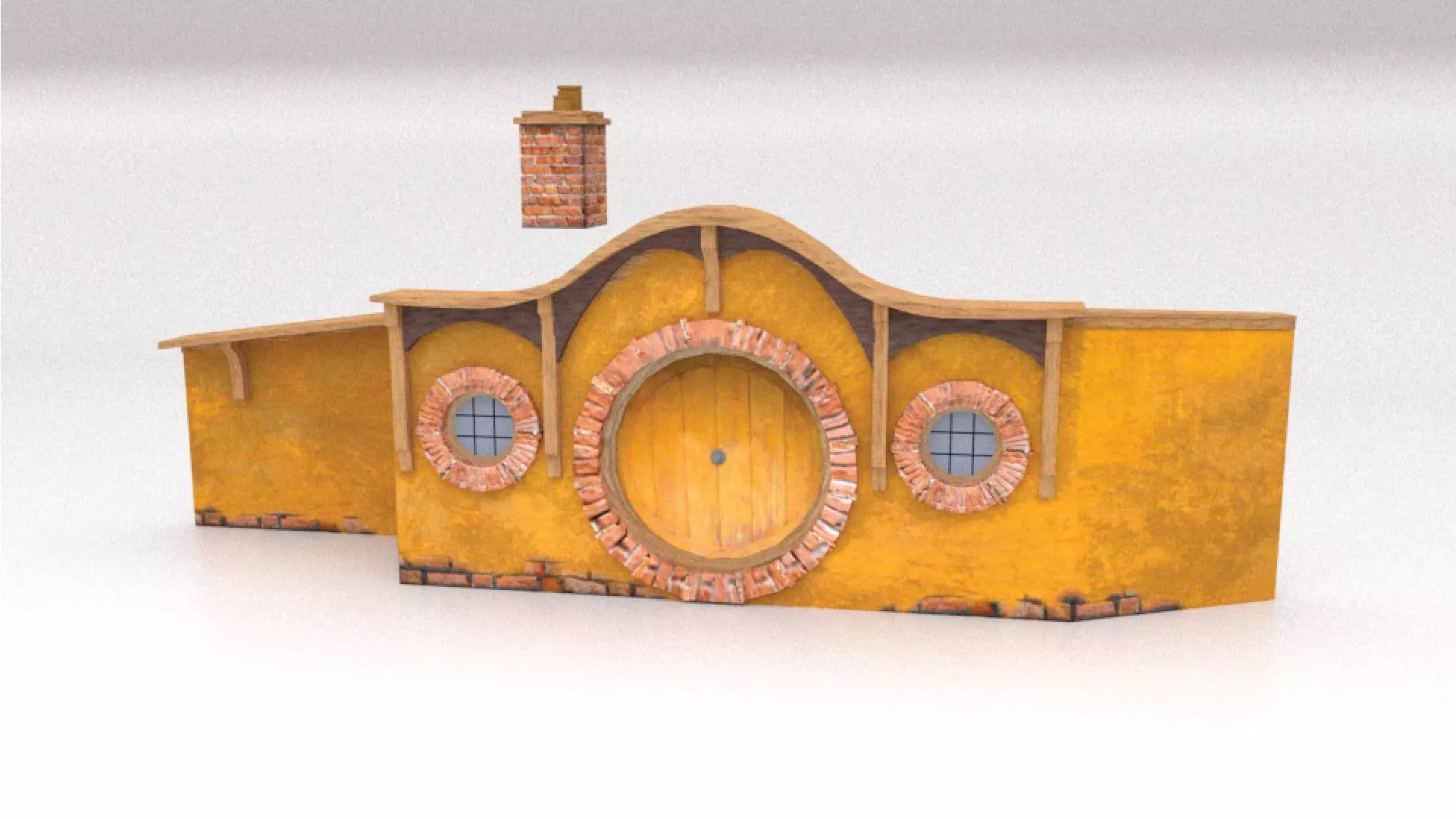 3D Hobbit Hole Dwelling - Orange Door Low-poly 3D model_0