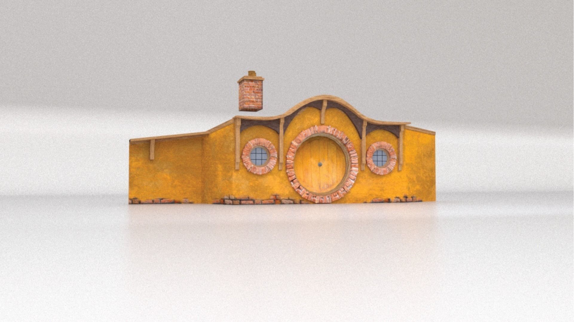 3D Hobbit Hole Dwelling - Orange Door Low-poly 3D model_4