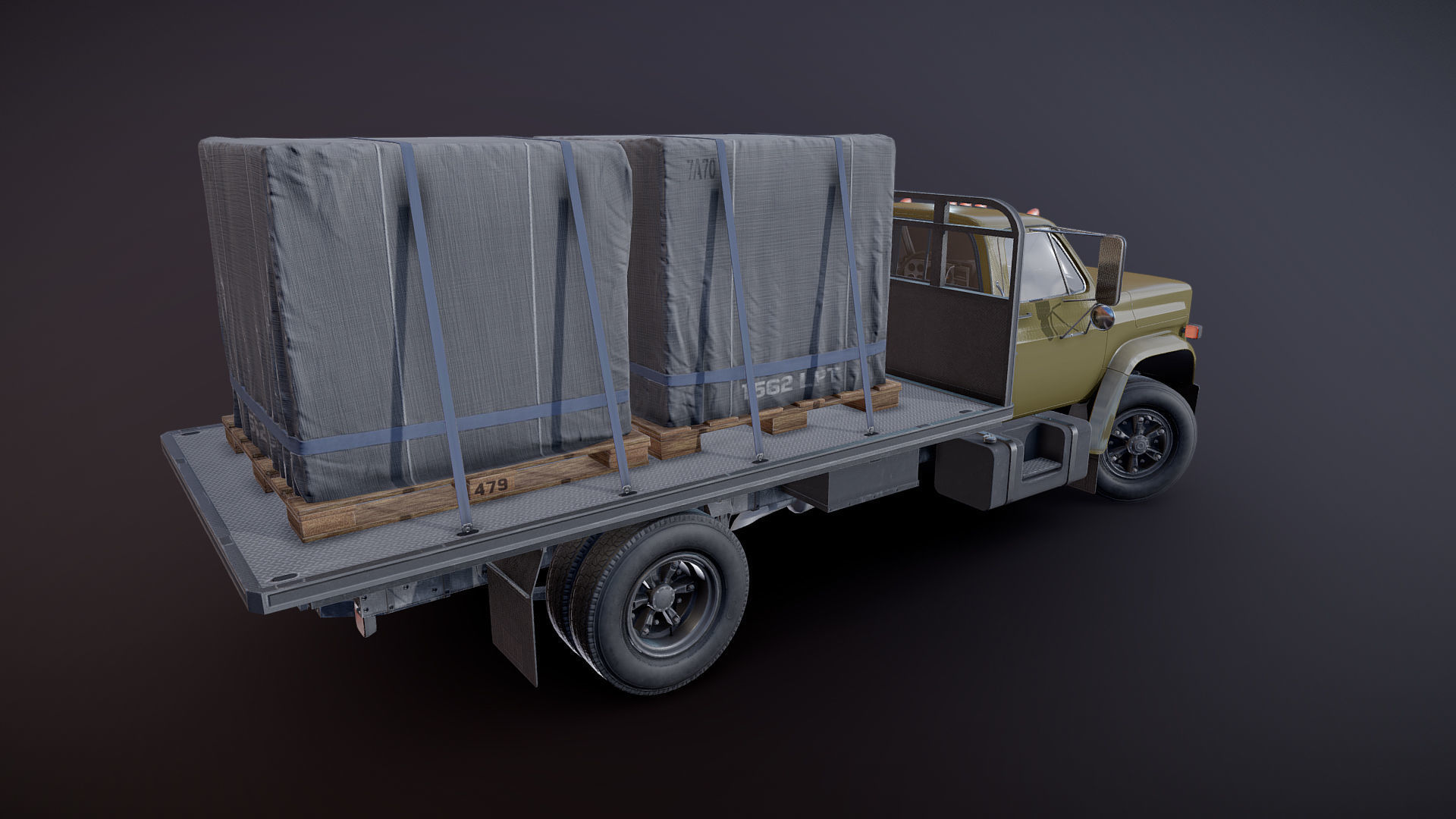 80s Industrial flatbed truck Low-poly 3D model_30
