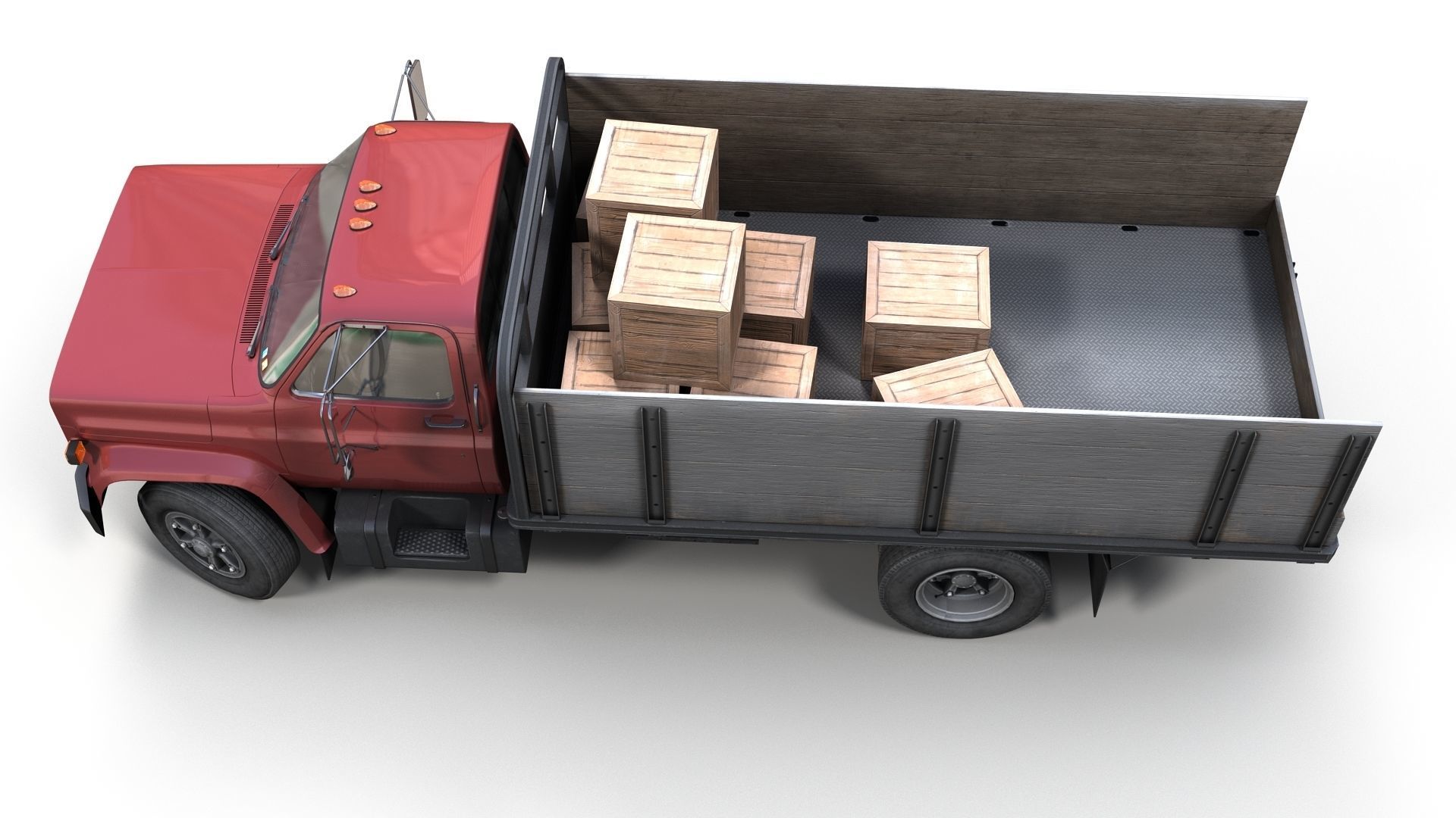 80s Industrial flatbed truck Low-poly 3D model_17