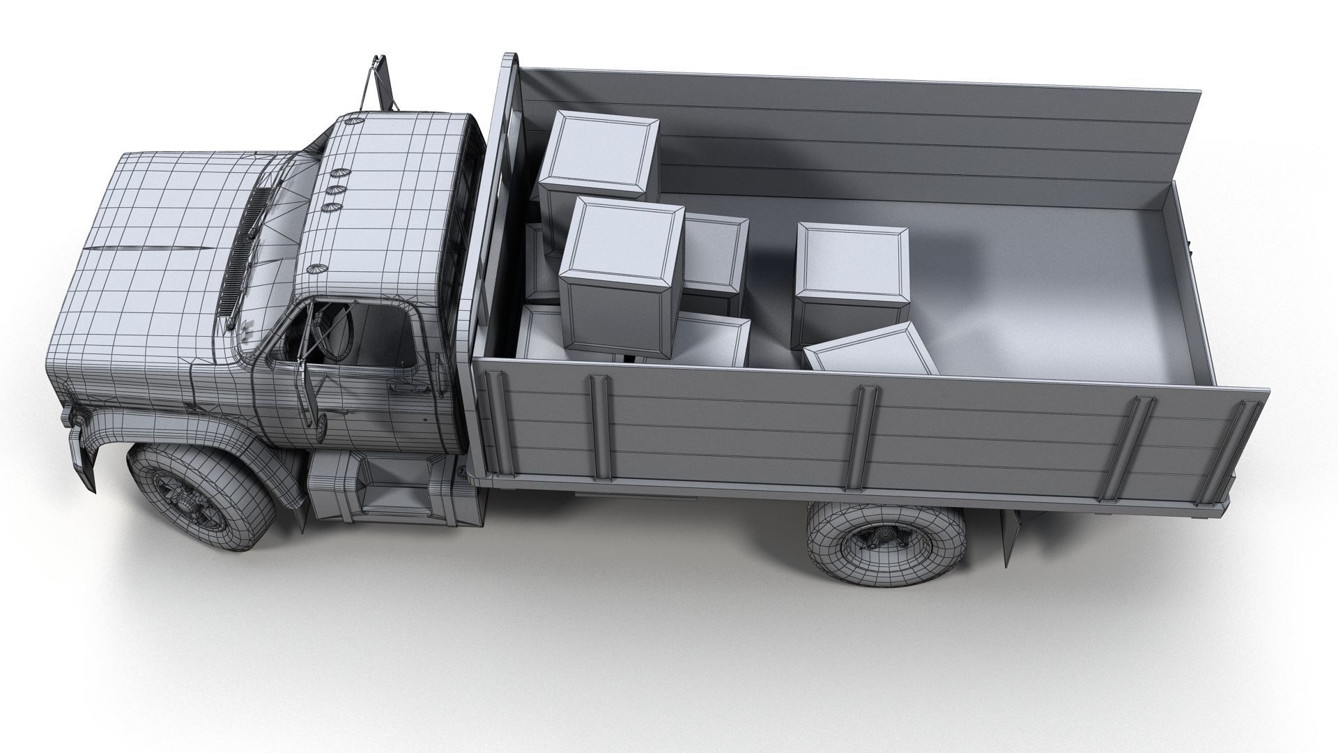 80s Industrial flatbed truck Low-poly 3D model_25