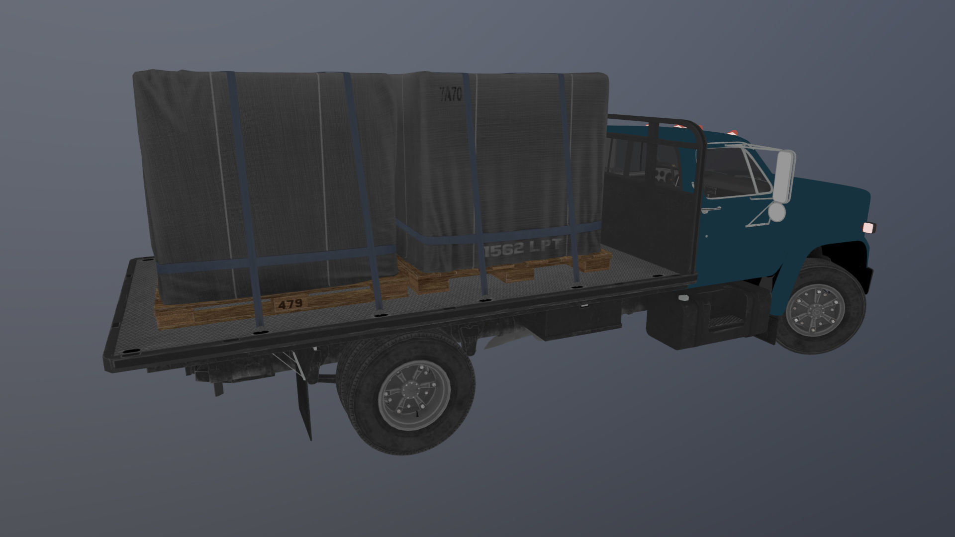 80s Industrial flatbed truck Low-poly 3D model_47
