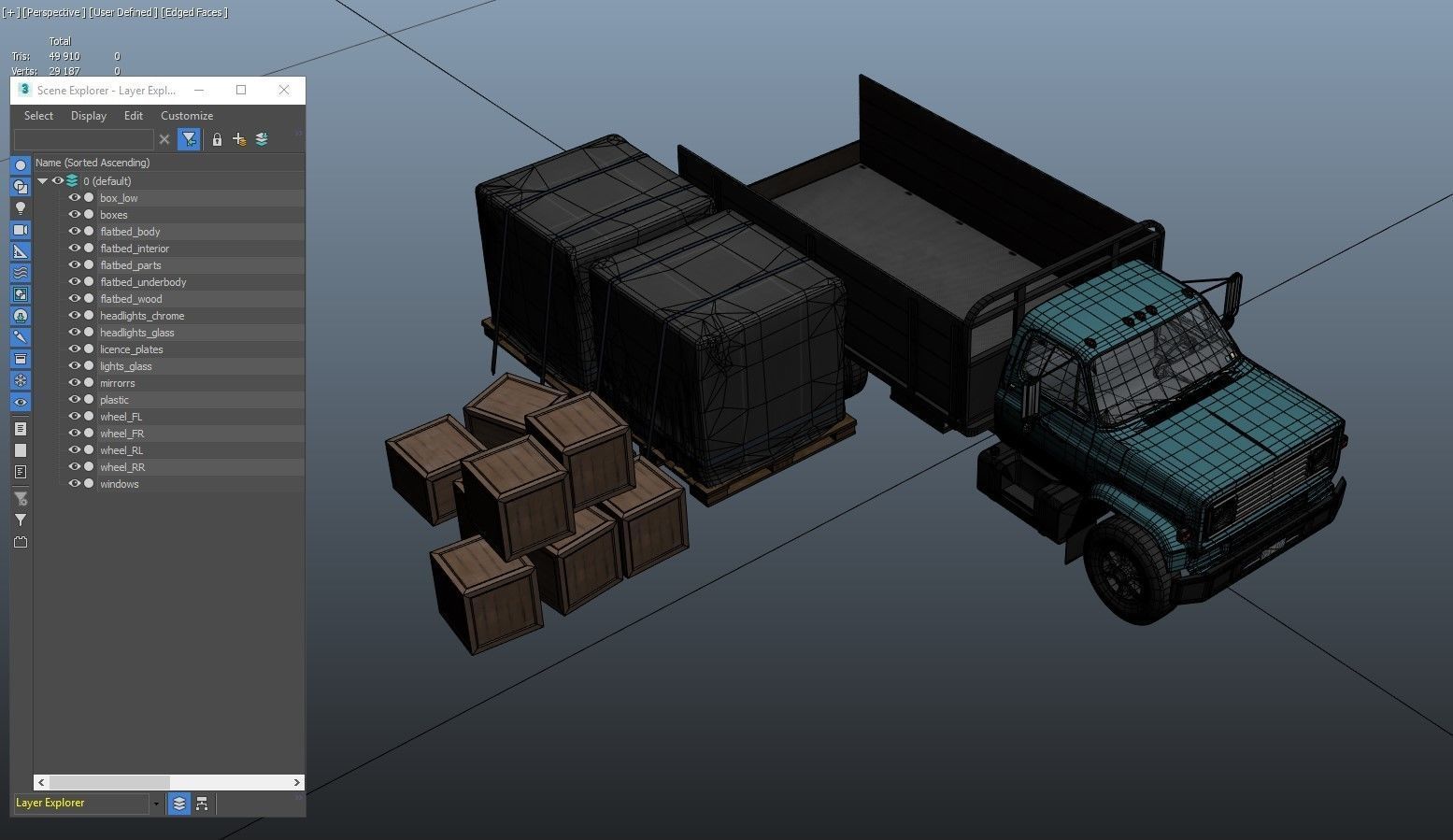 80s Industrial flatbed truck Low-poly 3D model_55